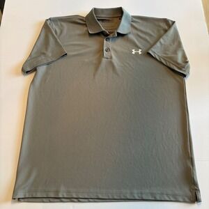 Under Armour Polo Shirt Mens XXL Gray HeatGear Short Sleeve Loose Fit Logo